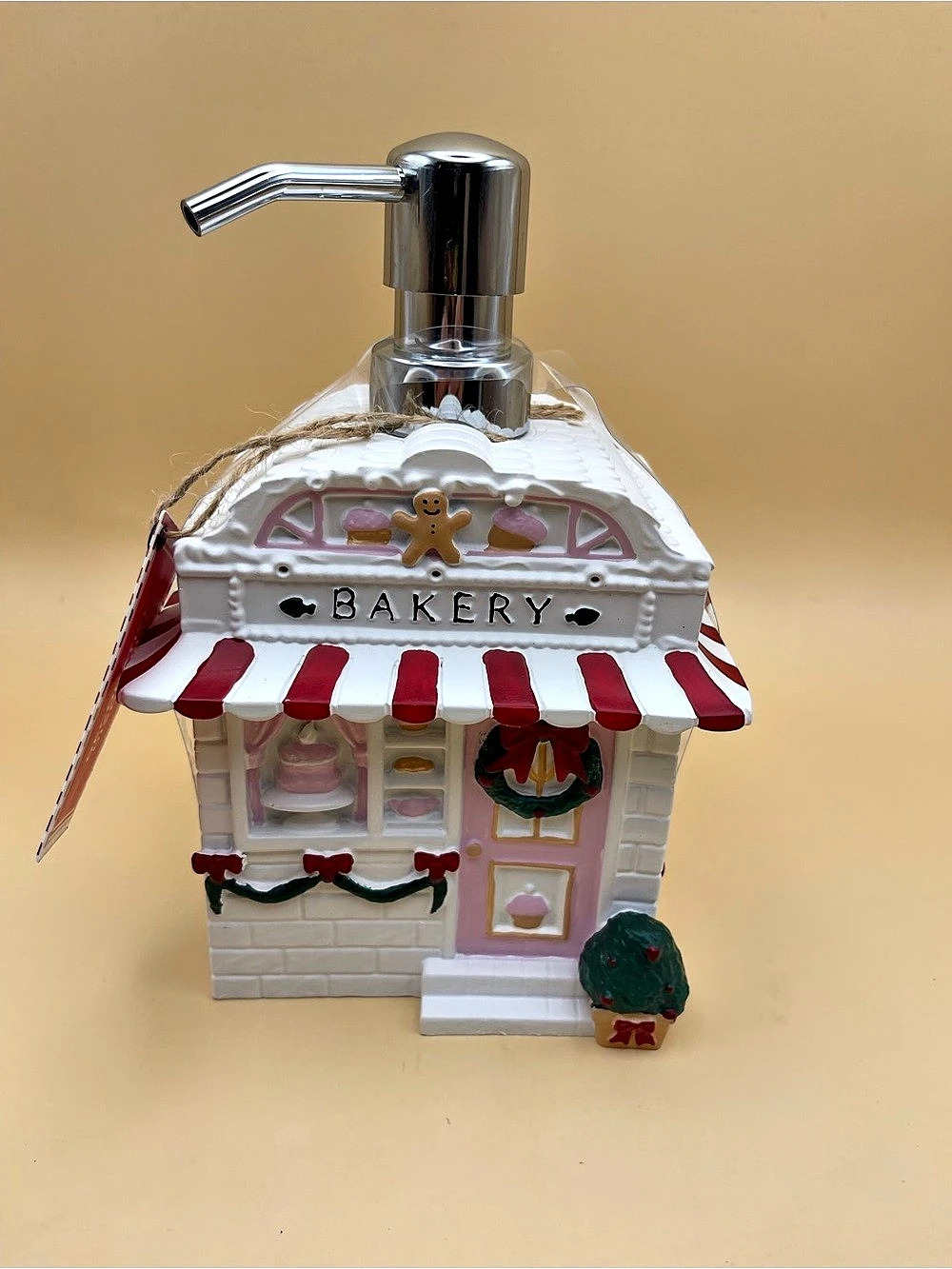 The Holiday Shoppe Bakery Store Soap/Lotion Dispenser White & Red, NWT